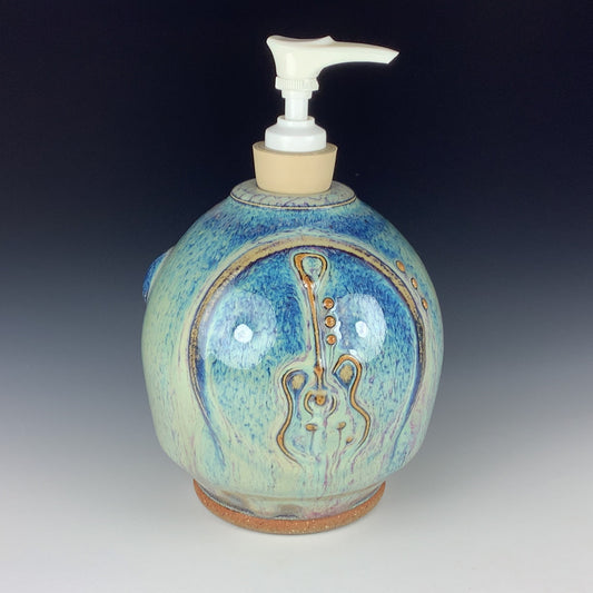 Handmade ceramic stoneware pottery kitchen - Light blue white guitar soap pump - item 2600