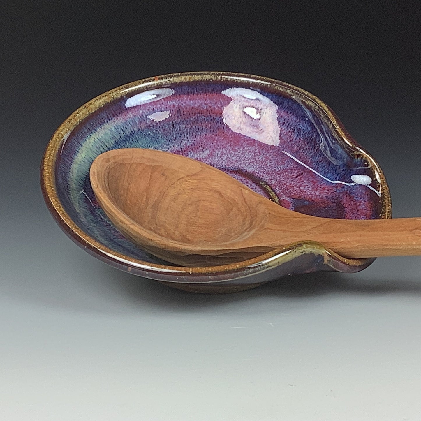 Handmade ceramic spoon rest stoneware pottery kitchenware - Purple spiral spoon rest - item 3508