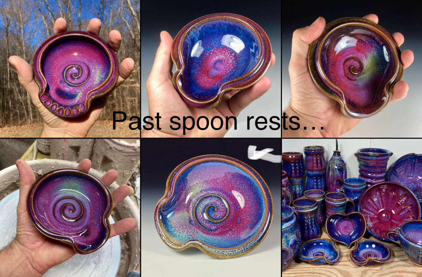 Handmade ceramic spoon rest stoneware pottery kitchenware - Purple pink spiral - item 2440