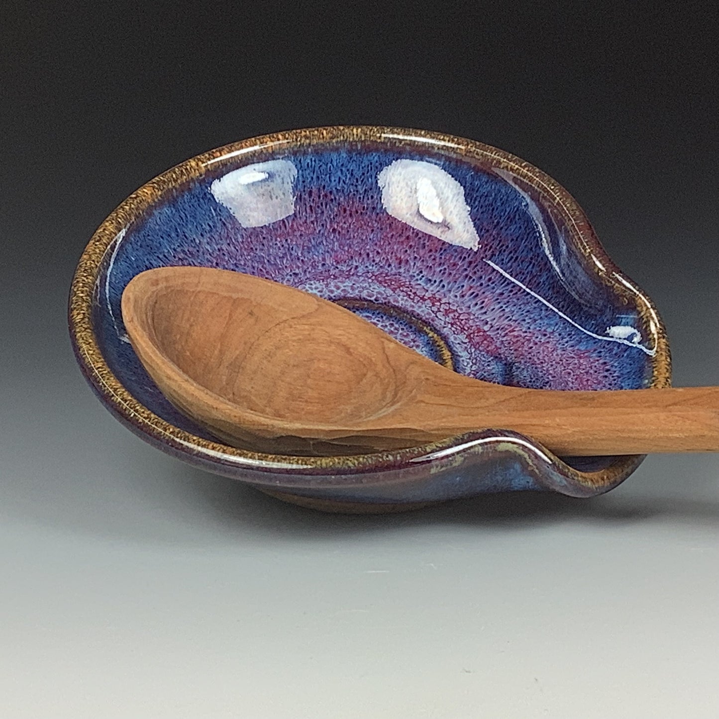 Handmade ceramic spoon rest stoneware pottery kitchenware - Purple spiral spoon rest - item 3497