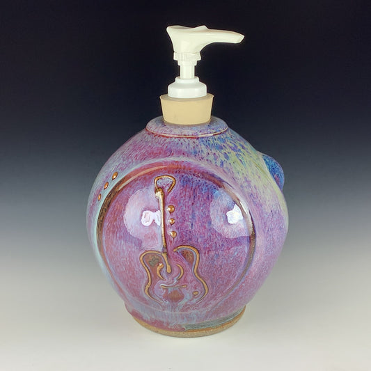 Handmade ceramic stoneware pottery kitchen soap bottle  -Purple pink guitar soap pump - item 2598