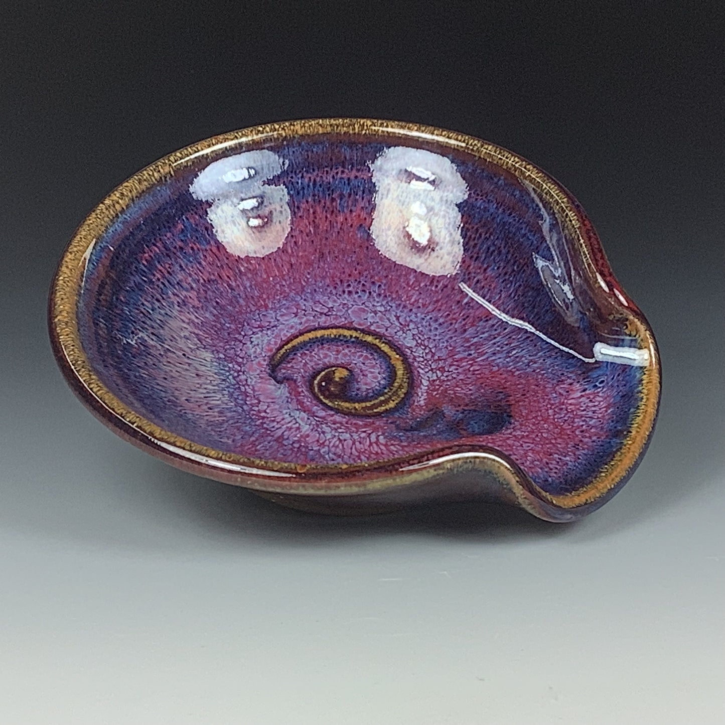 Handmade ceramic spoon rest stoneware pottery kitchenware - Purple spiral spoon rest - item 3499