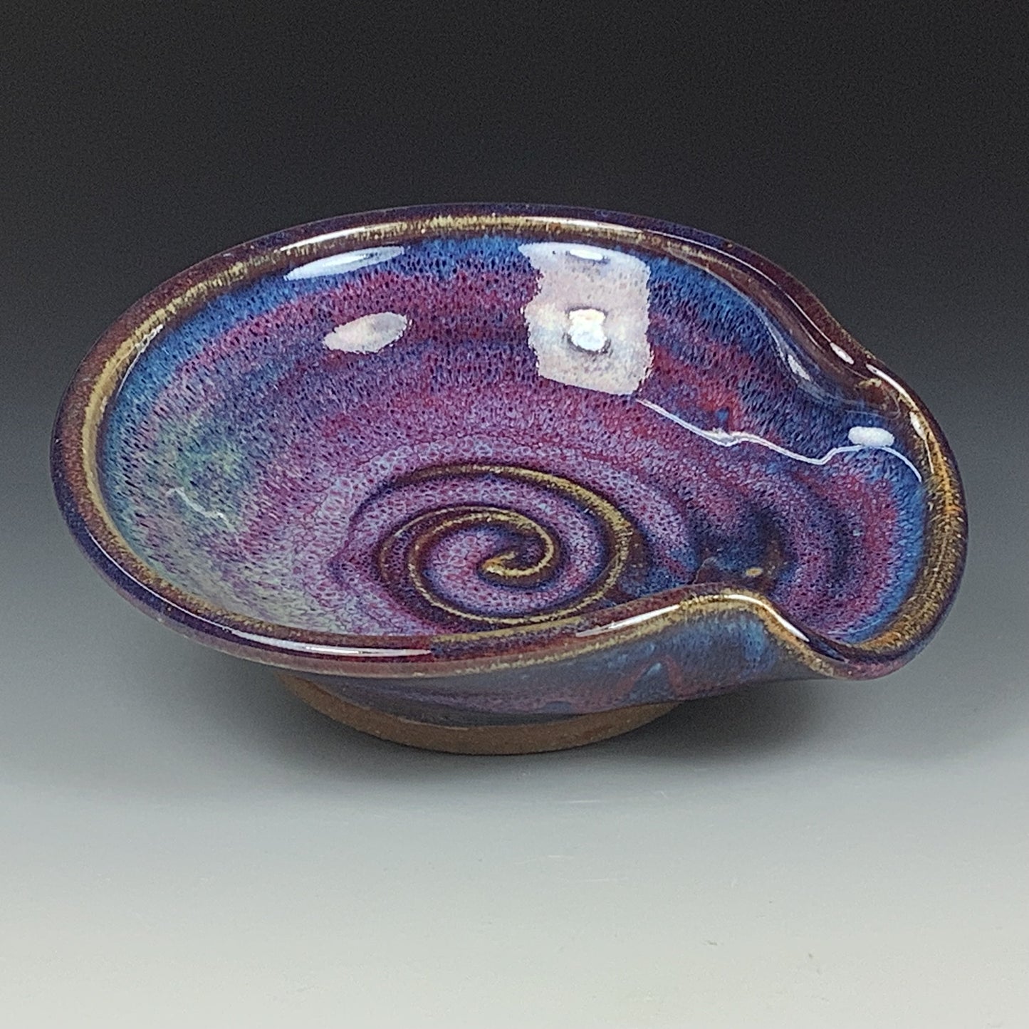 Handmade ceramic spoon rest stoneware pottery kitchenware - Purple spiral spoon rest - item 3506