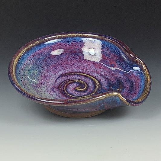 Handmade ceramic spoon rest stoneware pottery kitchenware - Purple spiral spoon rest - item 3506