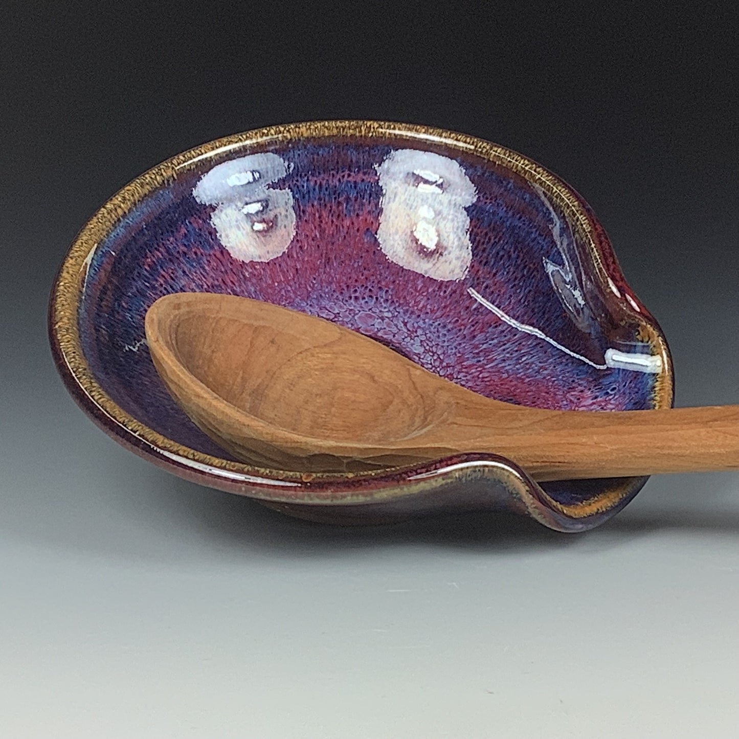 Handmade ceramic spoon rest stoneware pottery kitchenware - Purple spiral spoon rest - item 3499