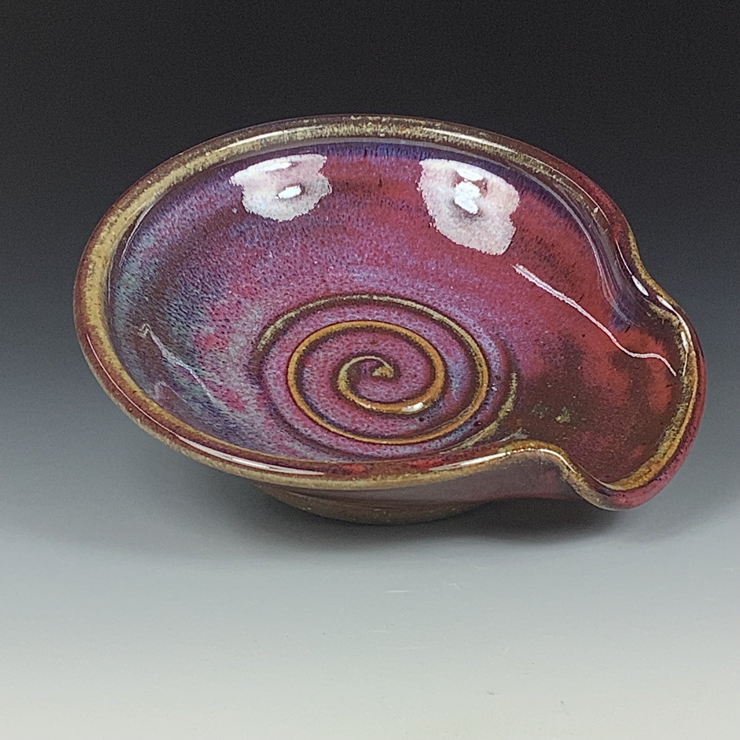 Handmade ceramic spoon rest stoneware pottery kitchenware - Red spiral spoon rest - item 3500