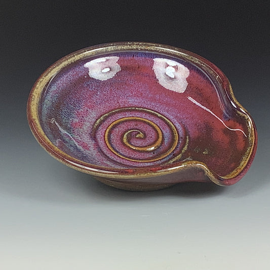 Handmade ceramic spoon rest stoneware pottery kitchenware - Red spiral spoon rest - item 3500