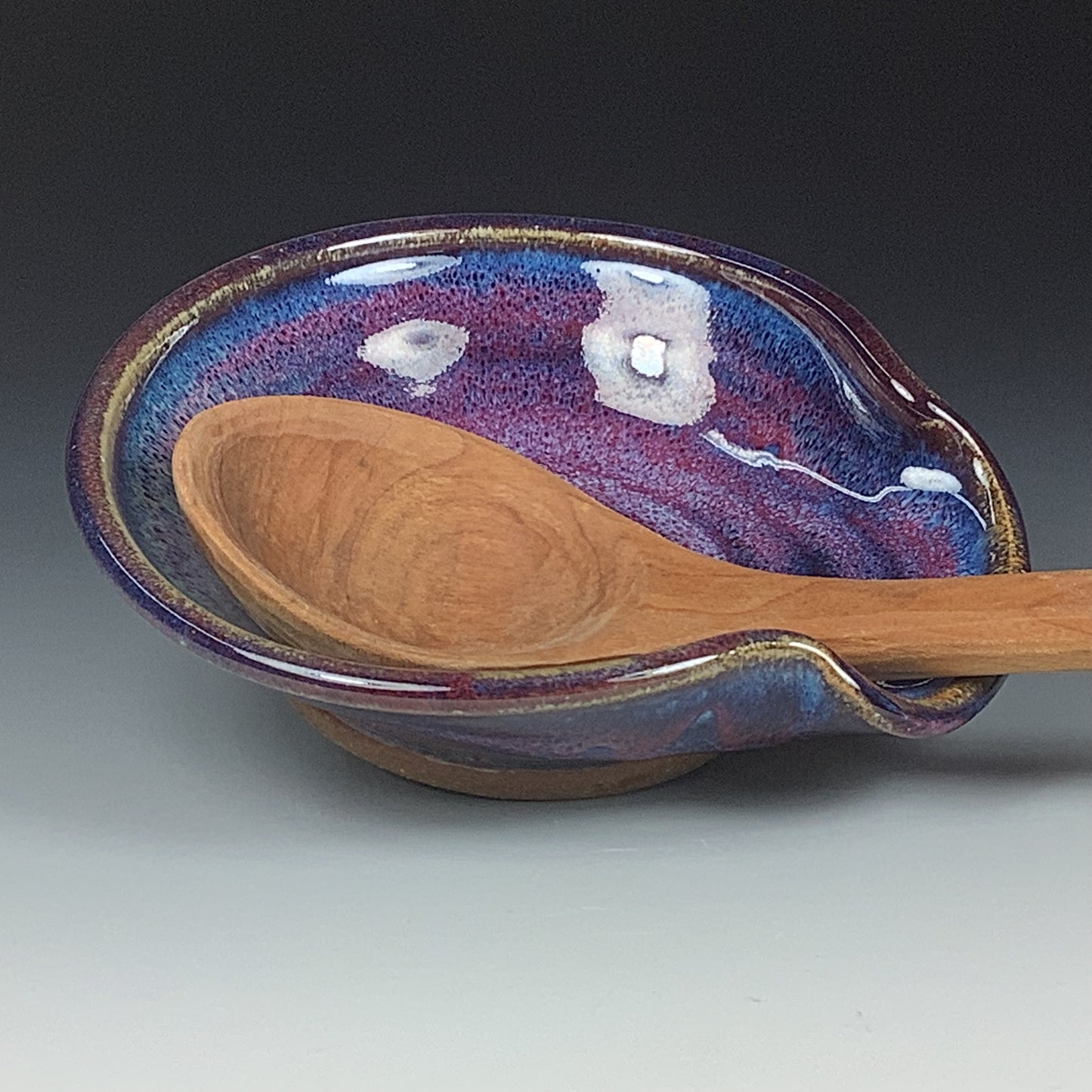 Handmade ceramic spoon rest stoneware pottery kitchenware - Purple spiral spoon rest - item 3506