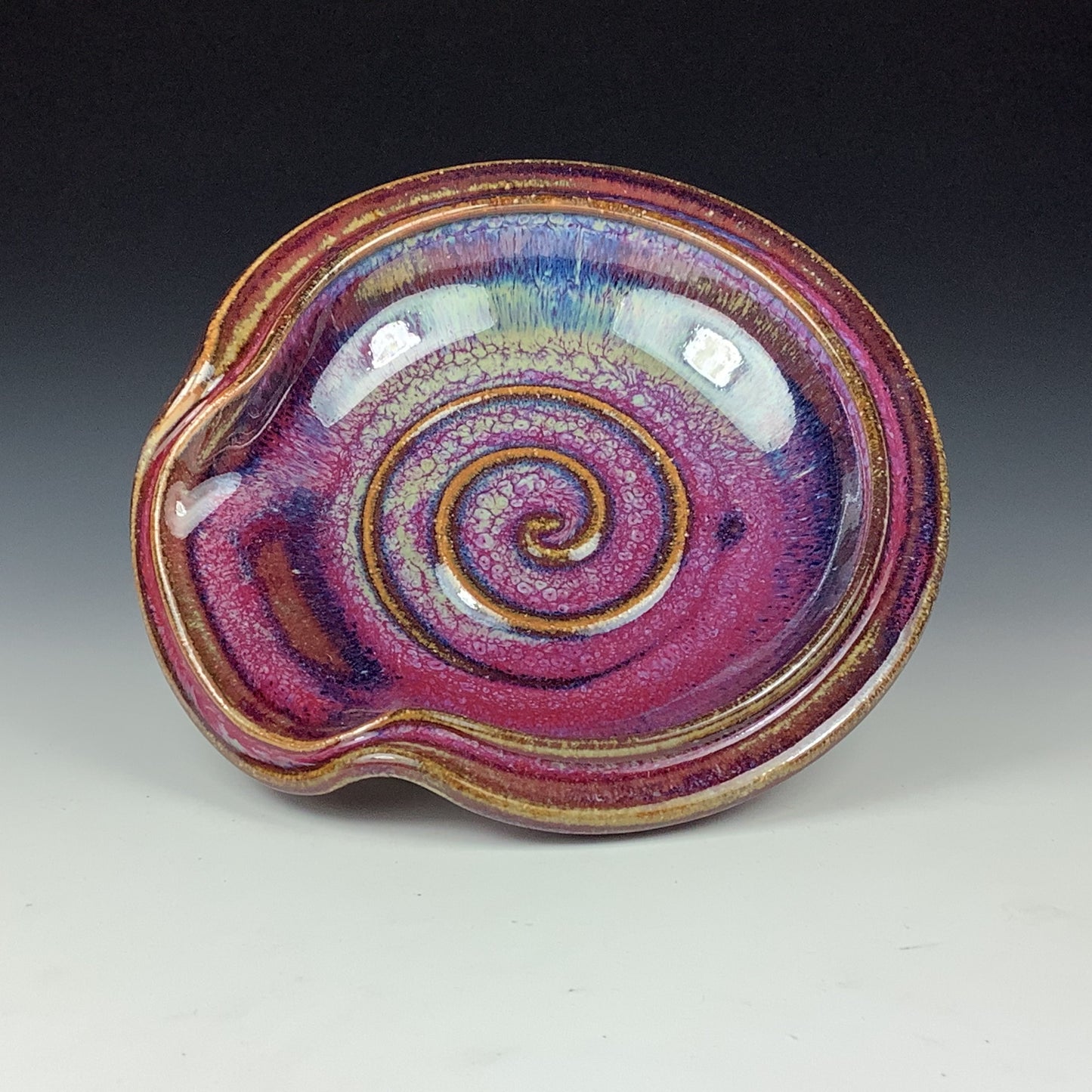 Handmade ceramic spoon rest stoneware pottery kitchenware - Purple spiral spoon rest - item 2173