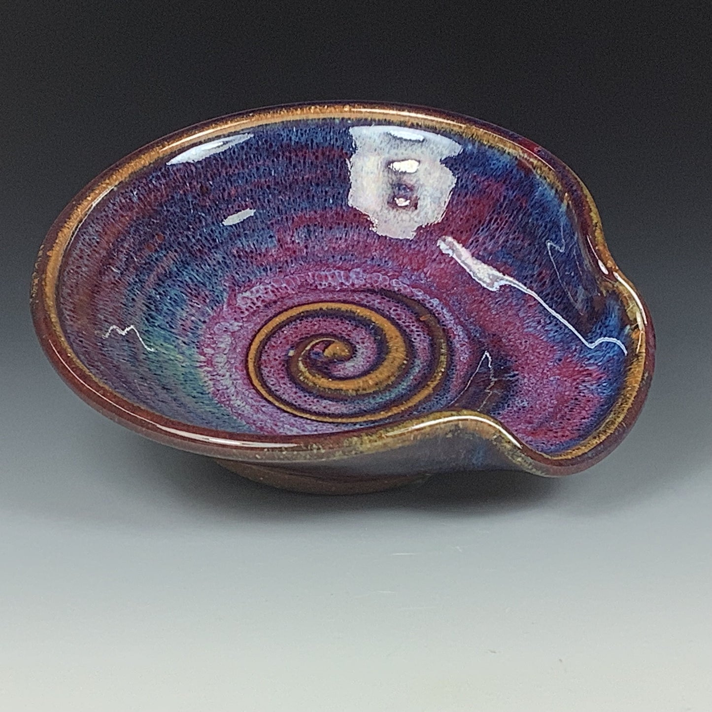 Handmade ceramic spoon rest stoneware pottery kitchenware - Purple spiral spoon rest - item 3507