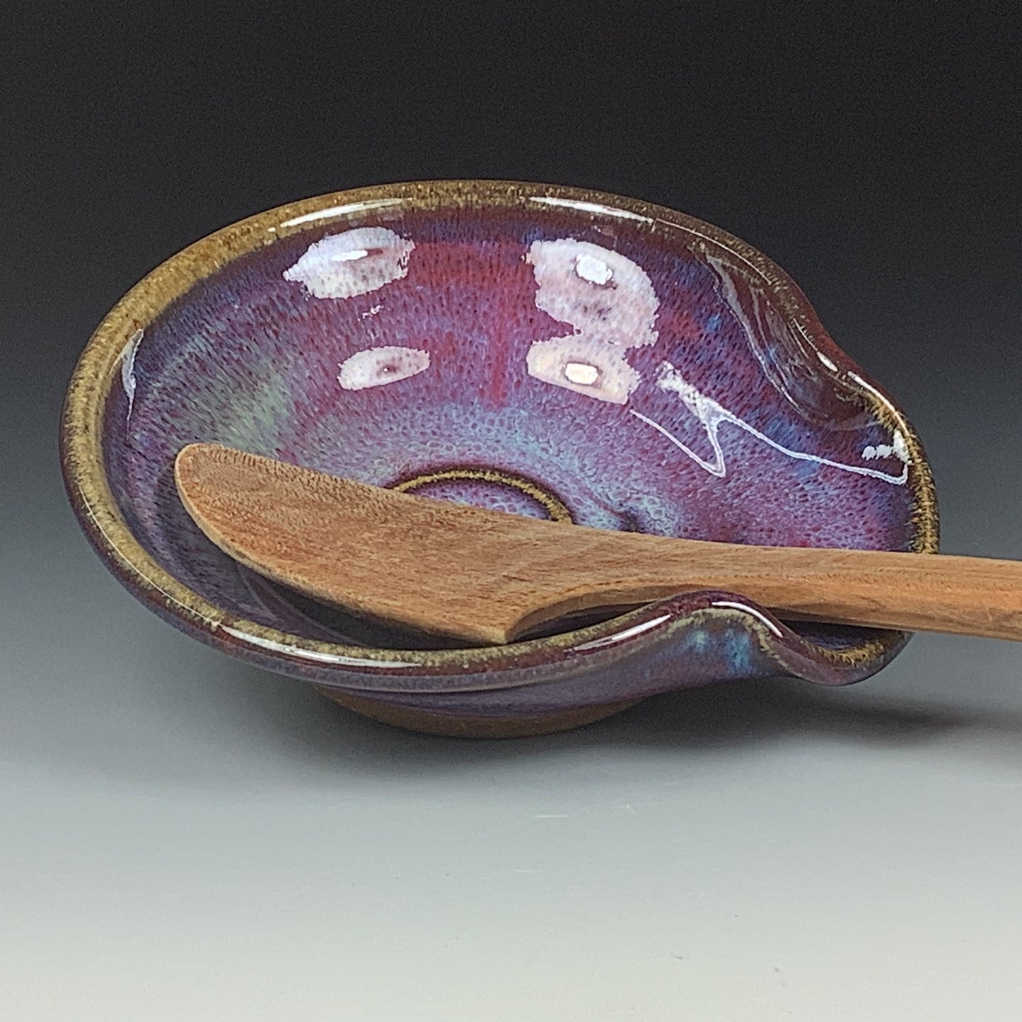 Handmade ceramic spoon rest stoneware pottery kitchenware - spiral spoon rest - Purple red item 3501