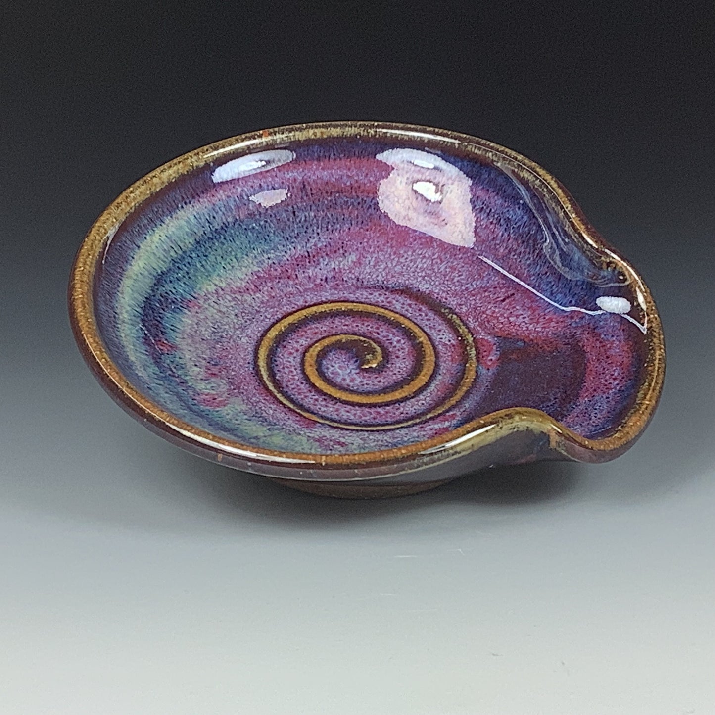 Handmade ceramic spoon rest stoneware pottery kitchenware - Purple spiral spoon rest - item 3508