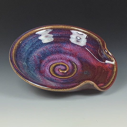 Handmade ceramic spoon rest stoneware pottery kitchenware - Red purple spiral spoon rest - item 3503