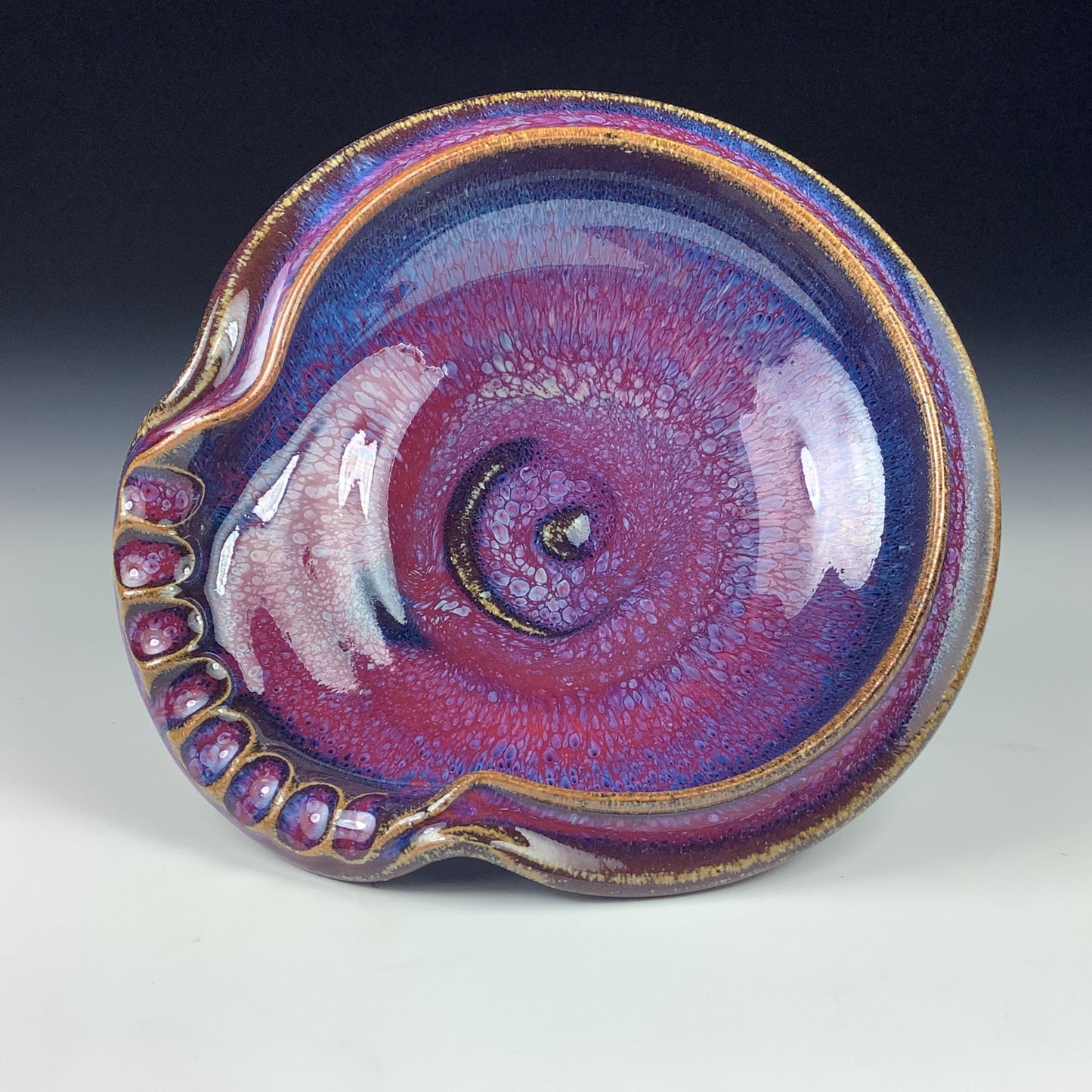 Handmade ceramic spoon rest stoneware pottery kitchenware - Purple pink spiral - item 2440