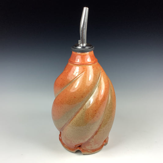 Ceramic olive oil dispenser oil bottle oil cruet handmade stoneware pottery dinnerware kitchenware - Orange ash twisty - item 2940