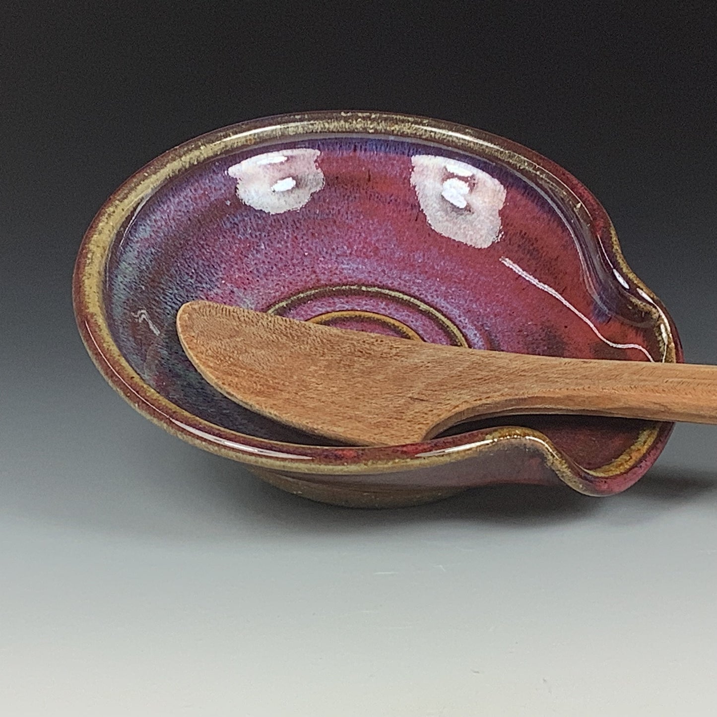 Handmade ceramic spoon rest stoneware pottery kitchenware - Red spiral spoon rest - item 3500