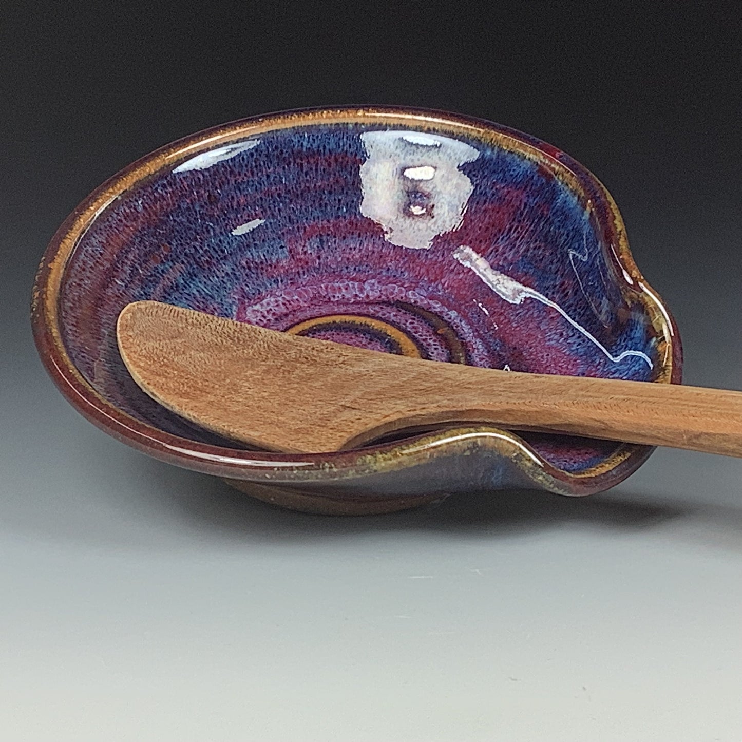 Handmade ceramic spoon rest stoneware pottery kitchenware - Purple spiral spoon rest - item 3507