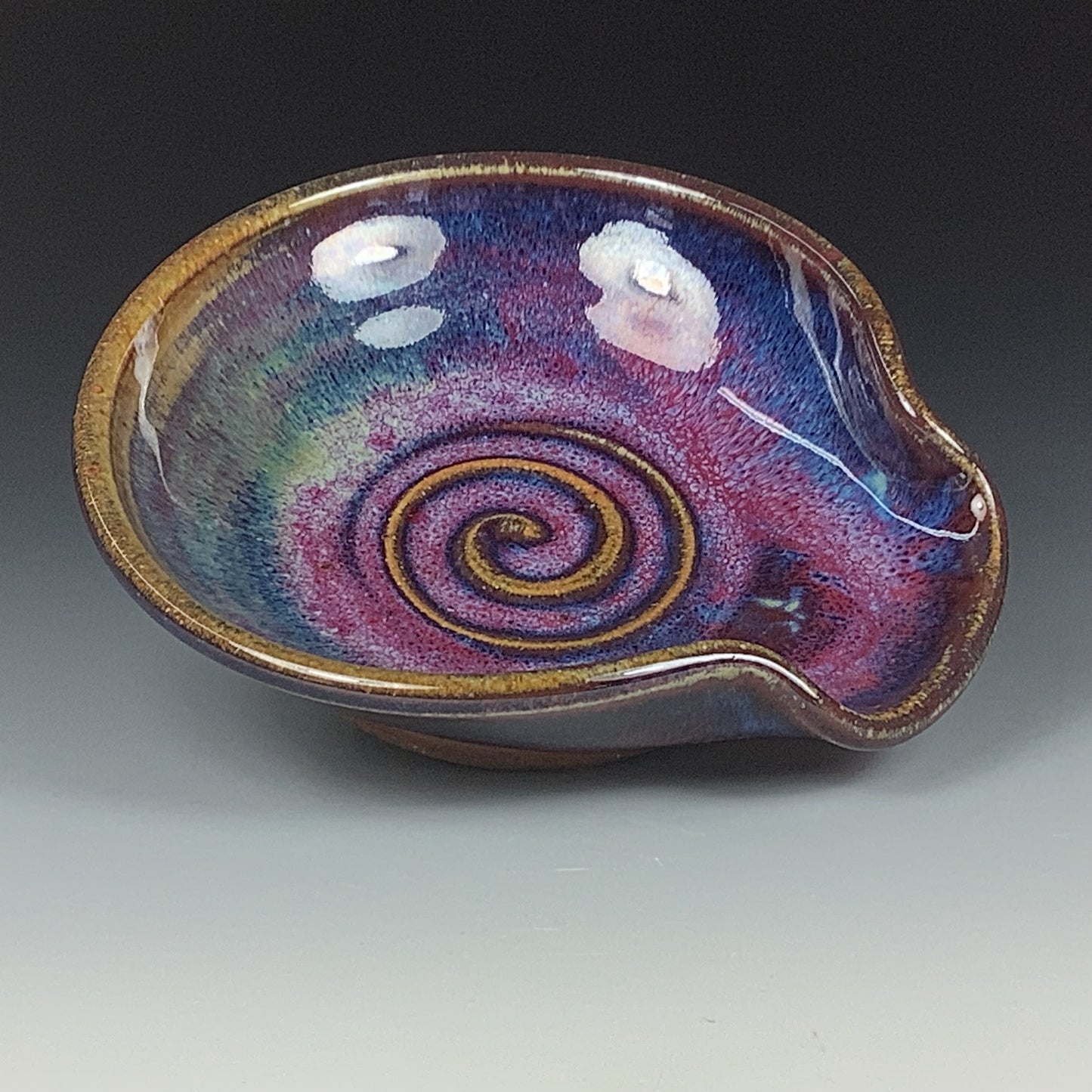 Handmade ceramic spoon rest stoneware pottery kitchenware - Purple spiral spoon rest - item 3498