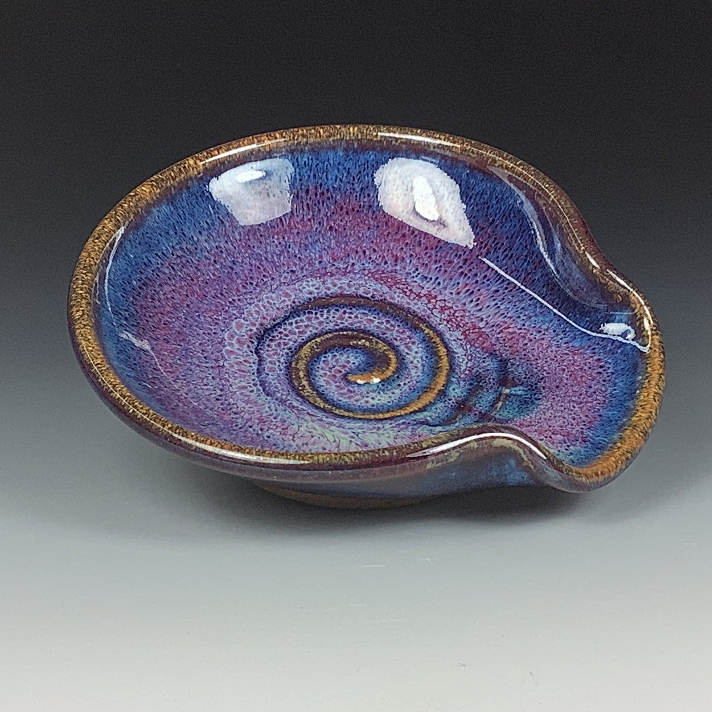 Handmade ceramic spoon rest stoneware pottery kitchenware - Purple spiral spoon rest - item 3497